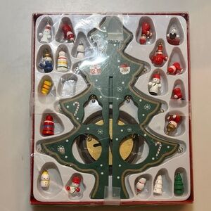 Christmas table top tree with mini wooden ornaments